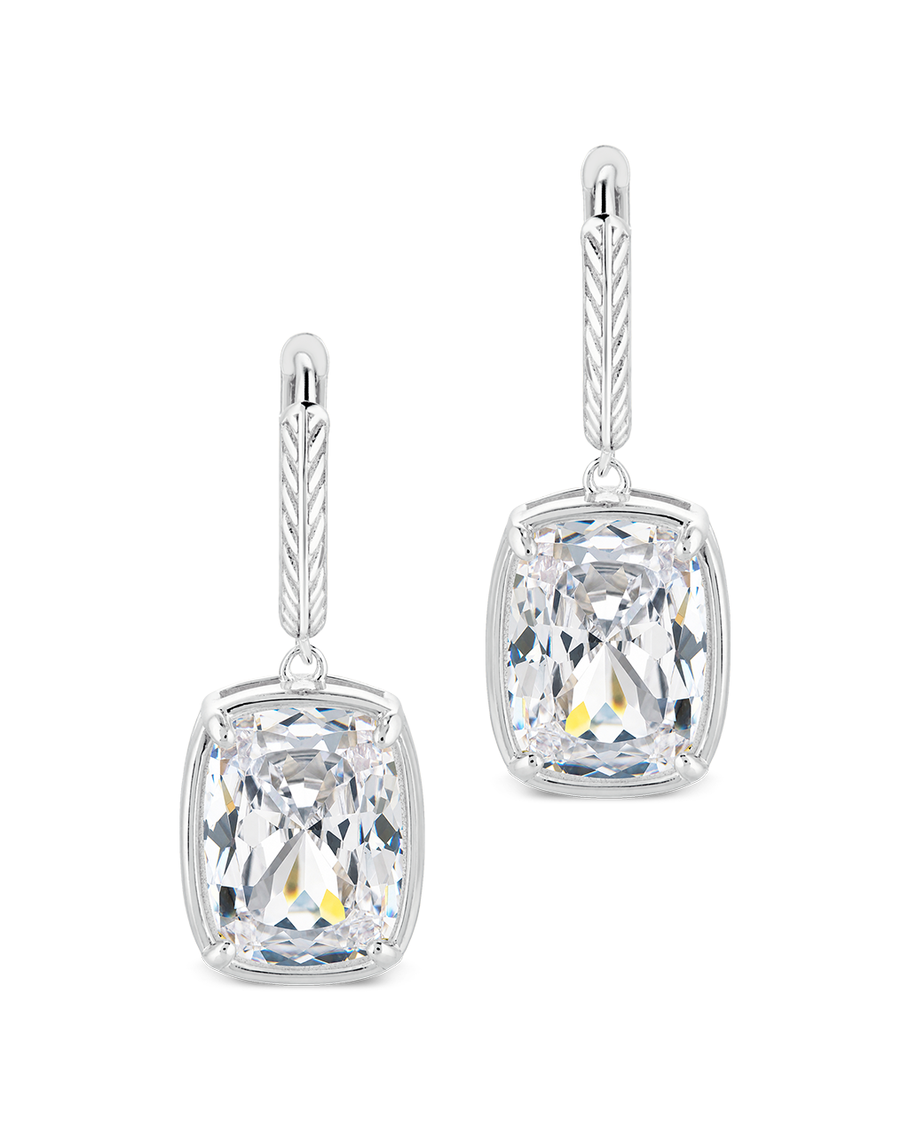 Sterling Silver Elongated Cushion Micro Hoops