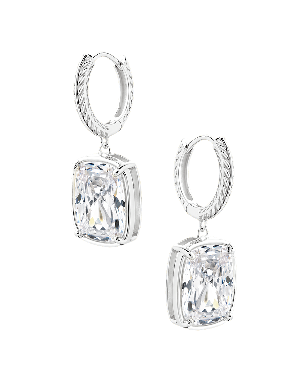 Sterling Silver Elongated Cushion Micro Hoops
