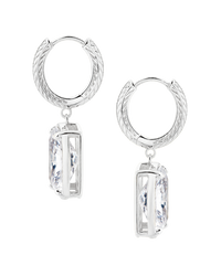 Sterling Silver Elongated Cushion Micro Hoops