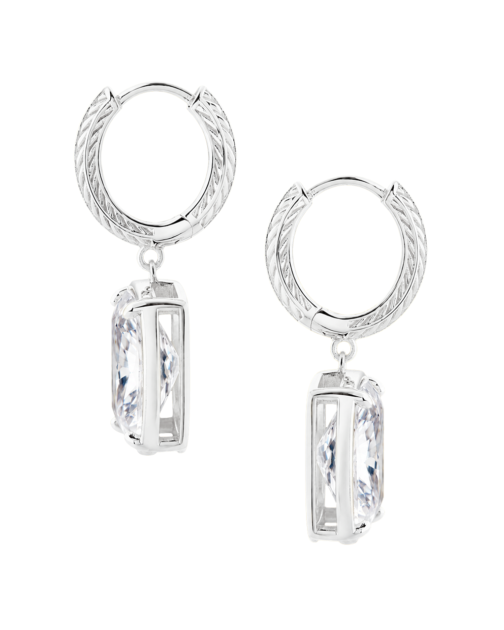 Sterling Silver Elongated Cushion Micro Hoops