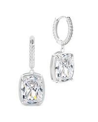 Sterling Silver Elongated Cushion Micro Hoops