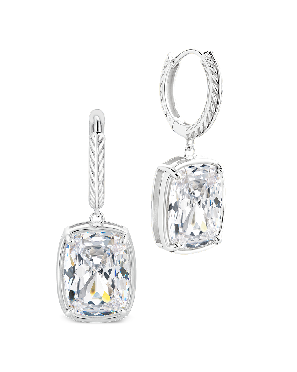 Sterling Silver Elongated Cushion Micro Hoops