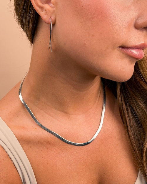 Delicate Threader Hoop Earrings & Herringbone Chain Necklace Set - Sterling Forever