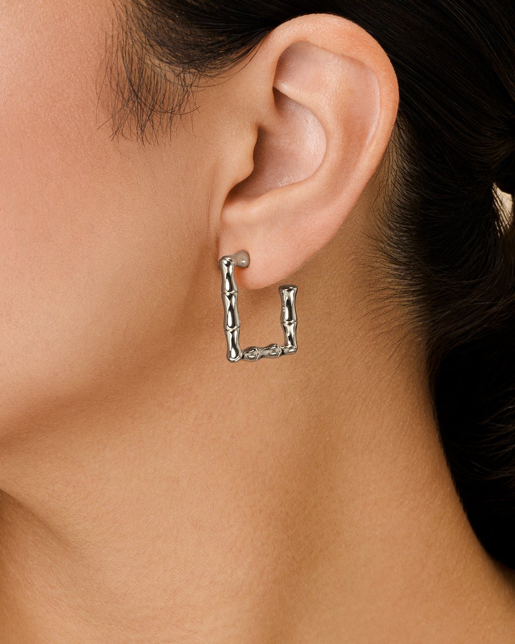 Bamboo Rectangular Hoop Earrings - Sterling Forever