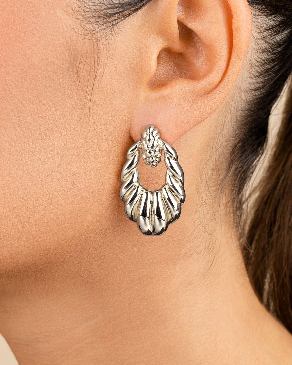 Enid Textured Door Knocker Stud Earrings