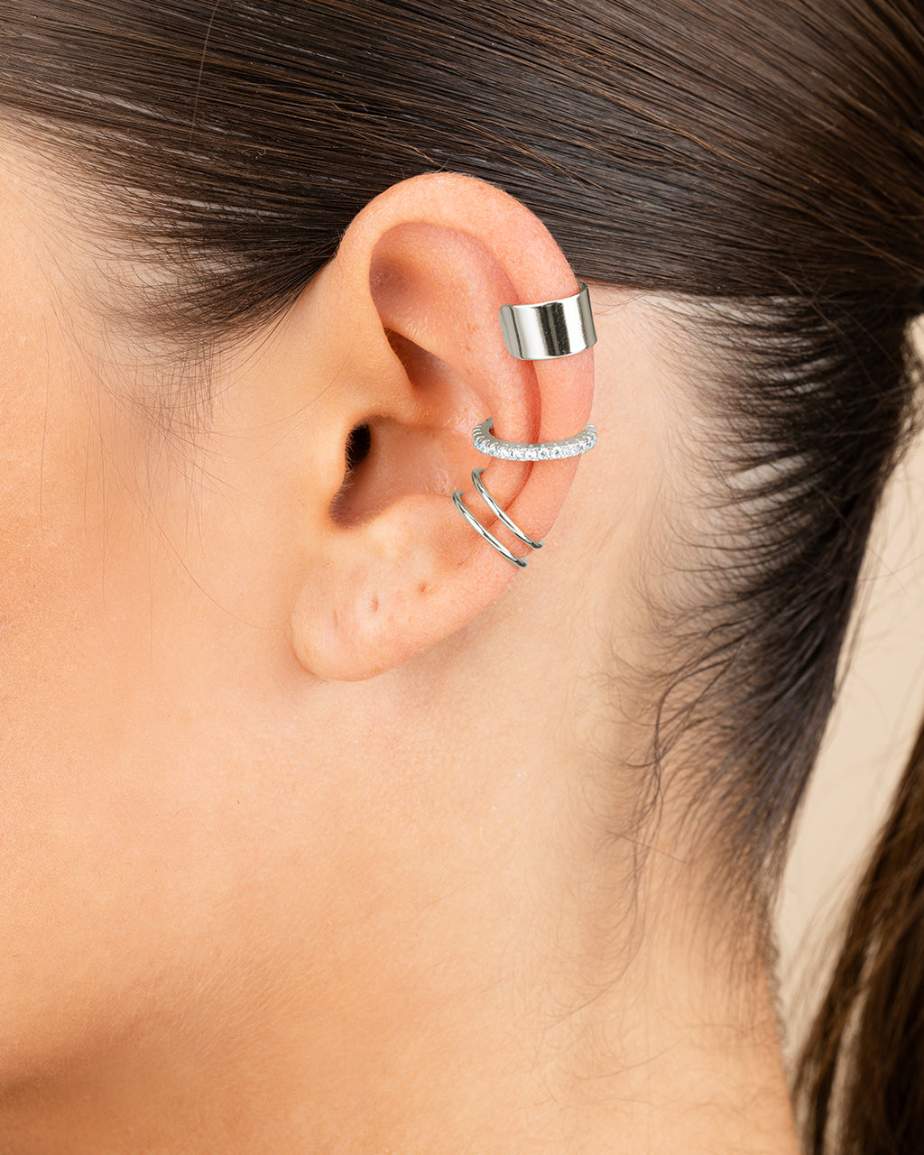 Sterling Silver Simple Ear Cuff Set of 3