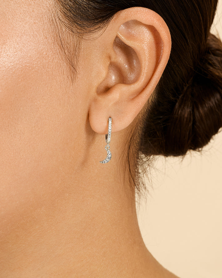 Sterling Silver CZ Crescent Micro Hoops