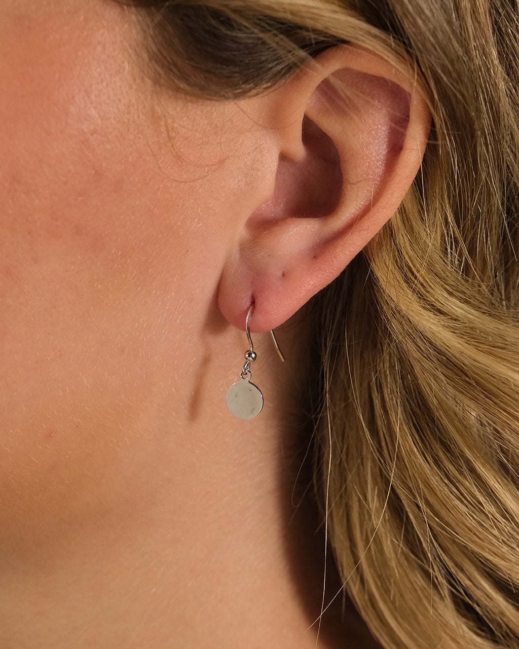 Sterling Silver Fishhook Disc Drop Earrings