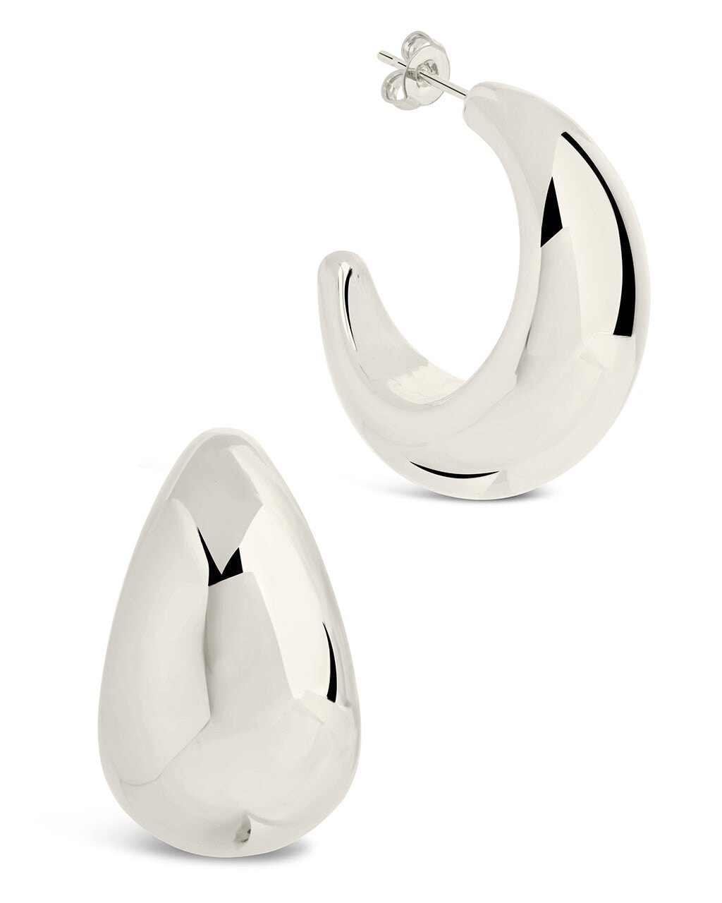 Eclipse Hoops Earring Sterling Forever Silver 1.2" 