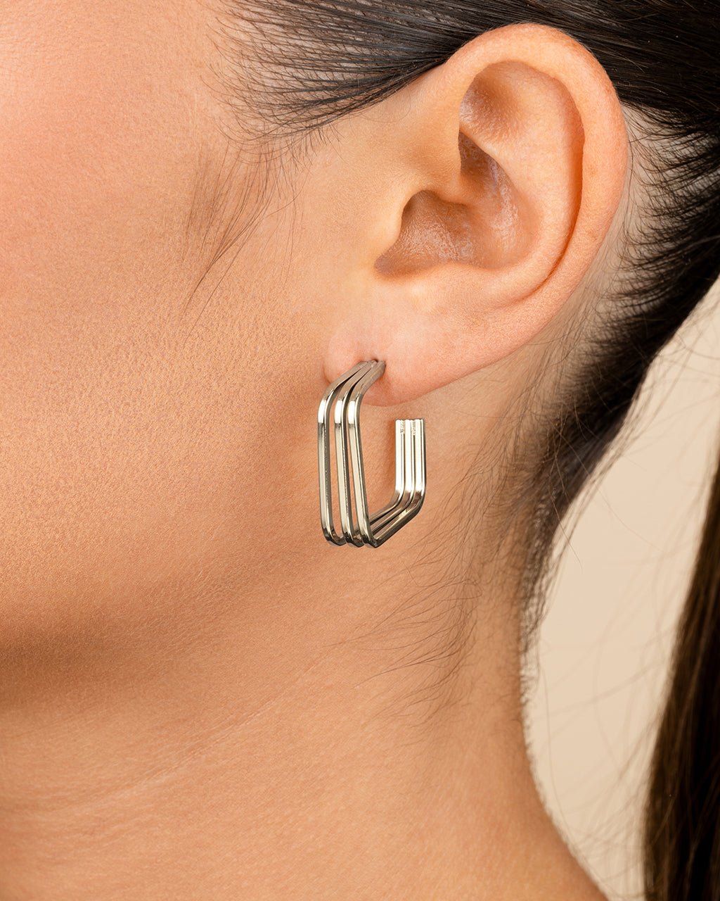 Square Prong Davina Hoop - Sterling Forever