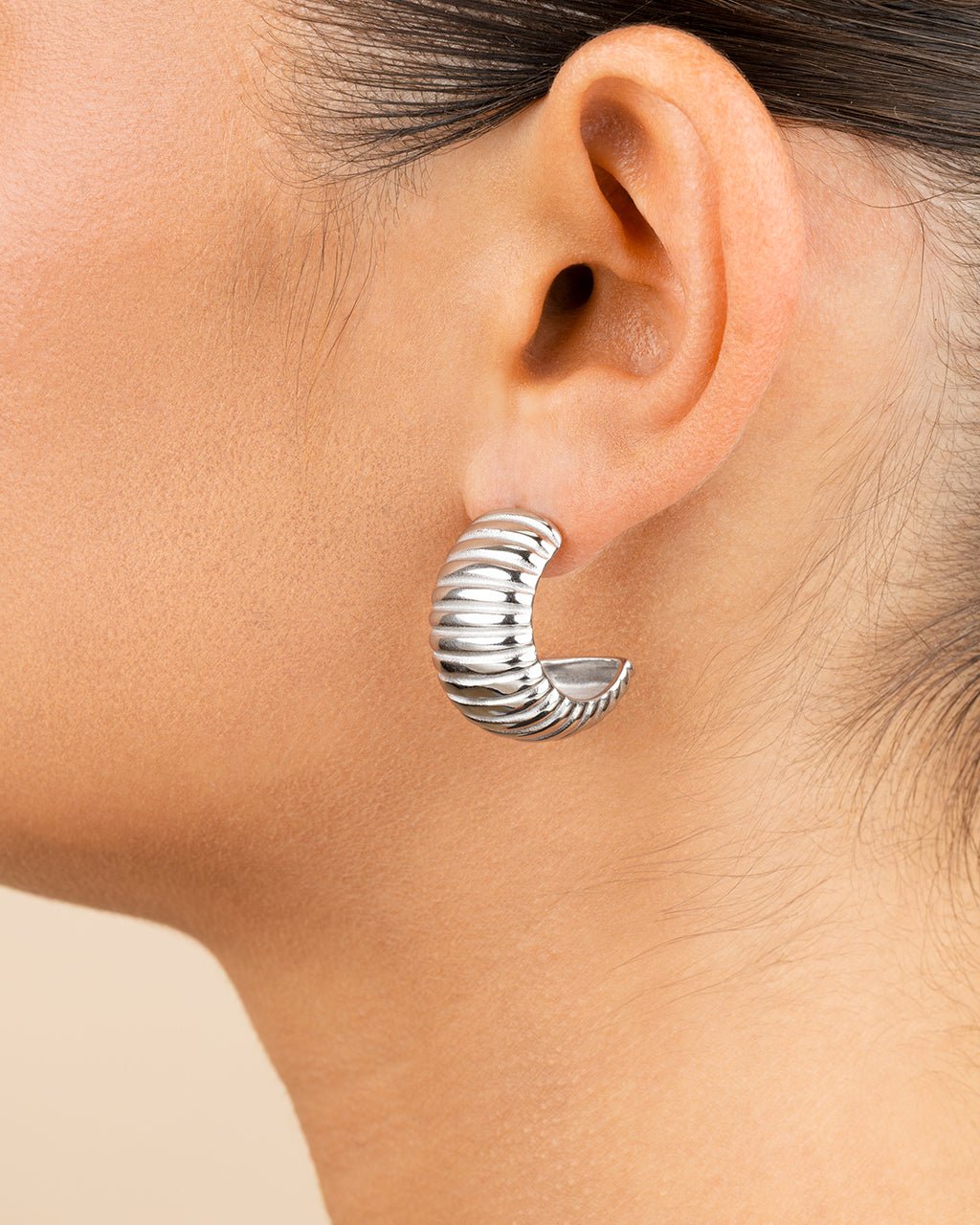 Philippa Ribbed Huggie Hoop Earrings - Sterling Forever