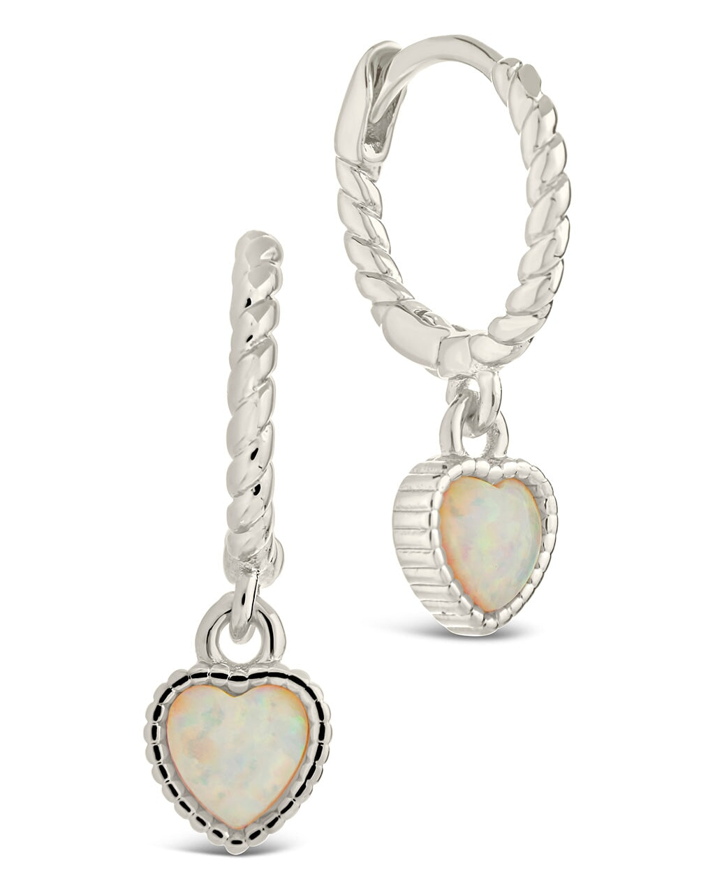 Meredith Opal Heart Drop Hoops Earring Sterling Forever Silver 