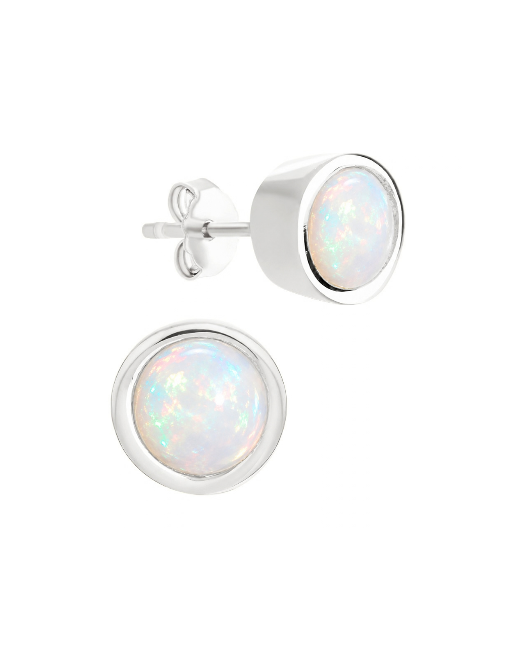 Sterling Silver Helene Opal Bezel Stud Earrings