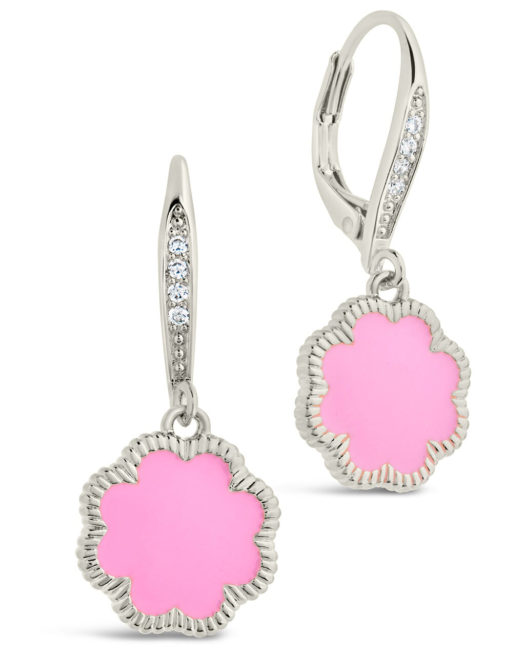 Rose Petal Short Drop Earrings Earring Sterling Forever Silver Pink Enamel 