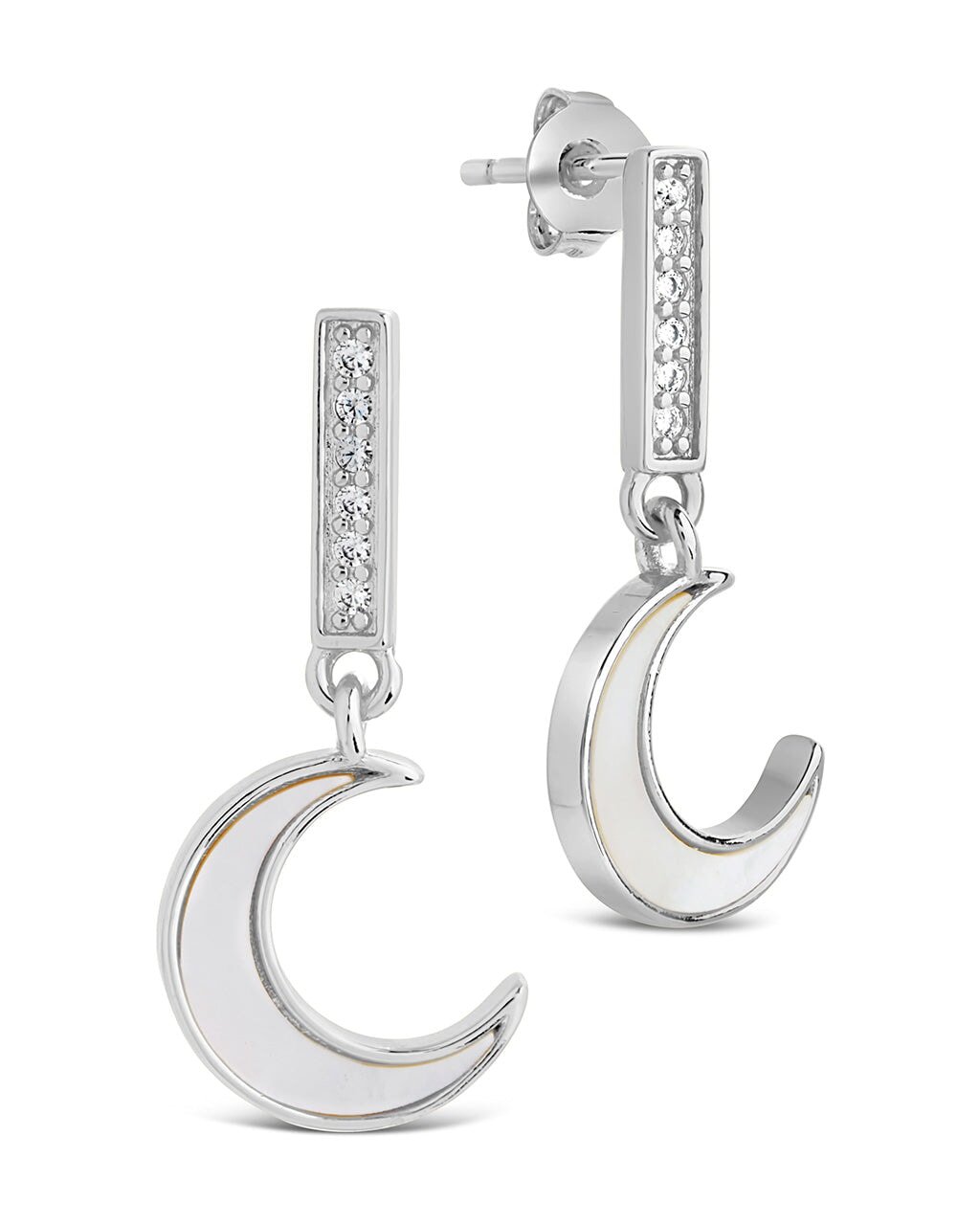 Valeria CZ & Moonstone Crescent Drop Stud Earrings - Sterling Forever