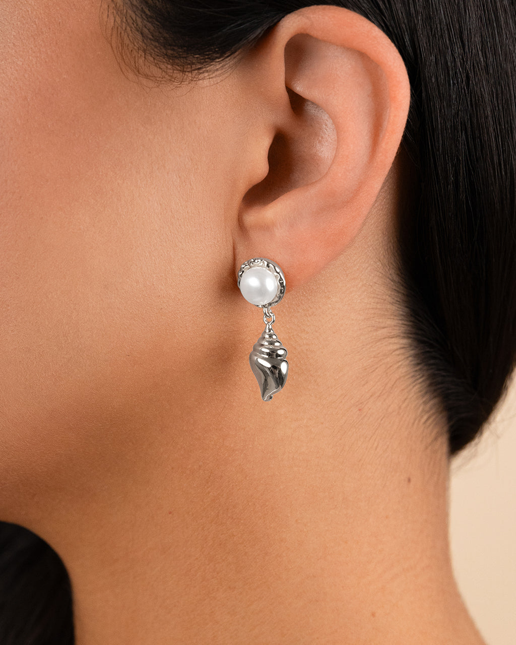 Beverly Pearl Shell Drop Stud Earrings