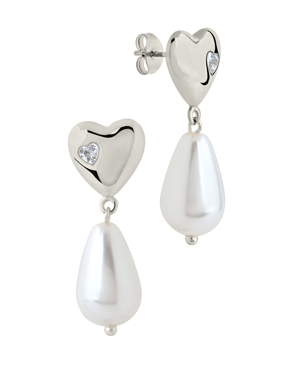 Josephine CZ Heart & Pearl Drop Earrings