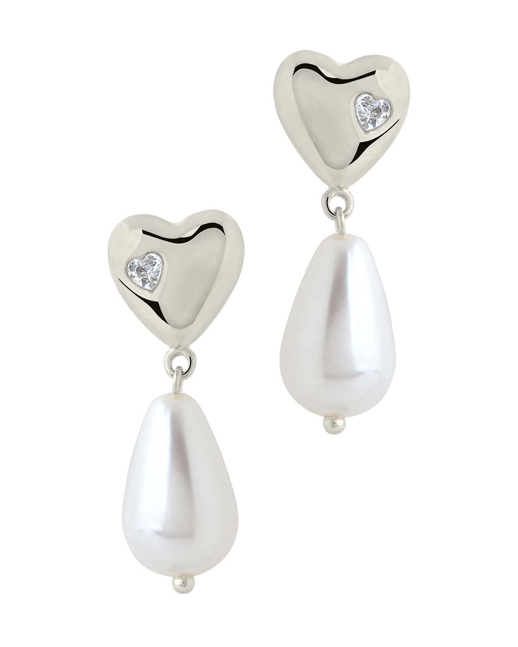 Josephine CZ Heart & Pearl Drop Earrings