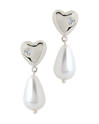 Josephine CZ Heart & Pearl Drop Earrings