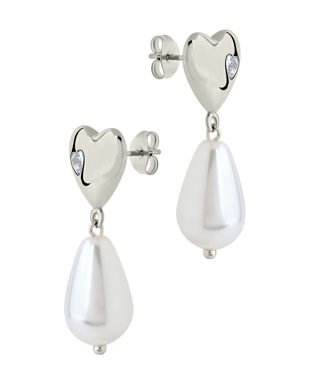 Josephine CZ Heart & Pearl Drop Earrings
