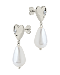 Josephine CZ Heart & Pearl Drop Earrings
