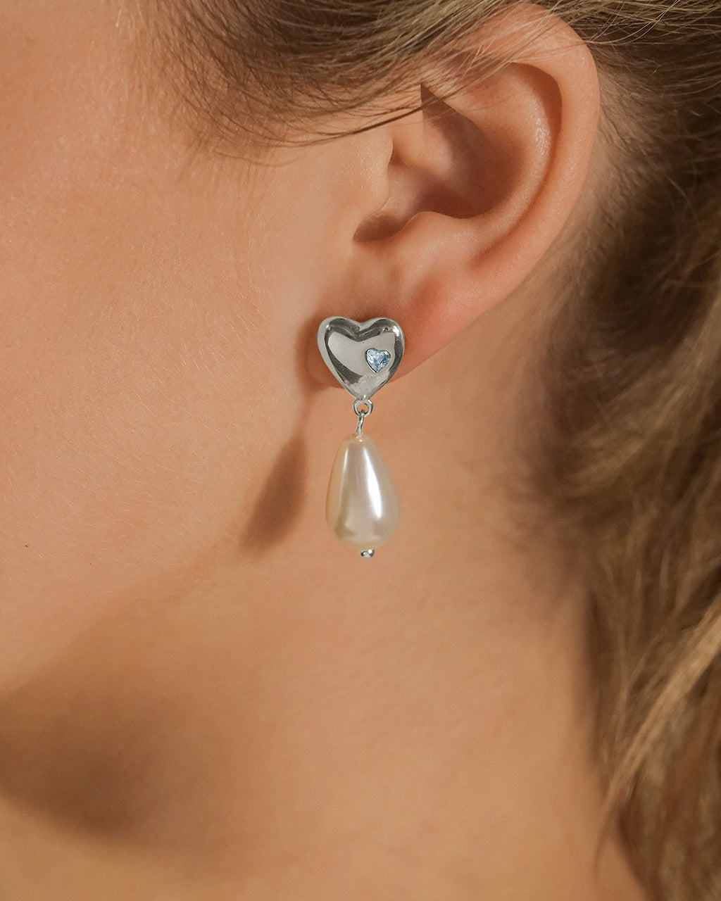 Josephine CZ Heart & Pearl Drop Earrings
