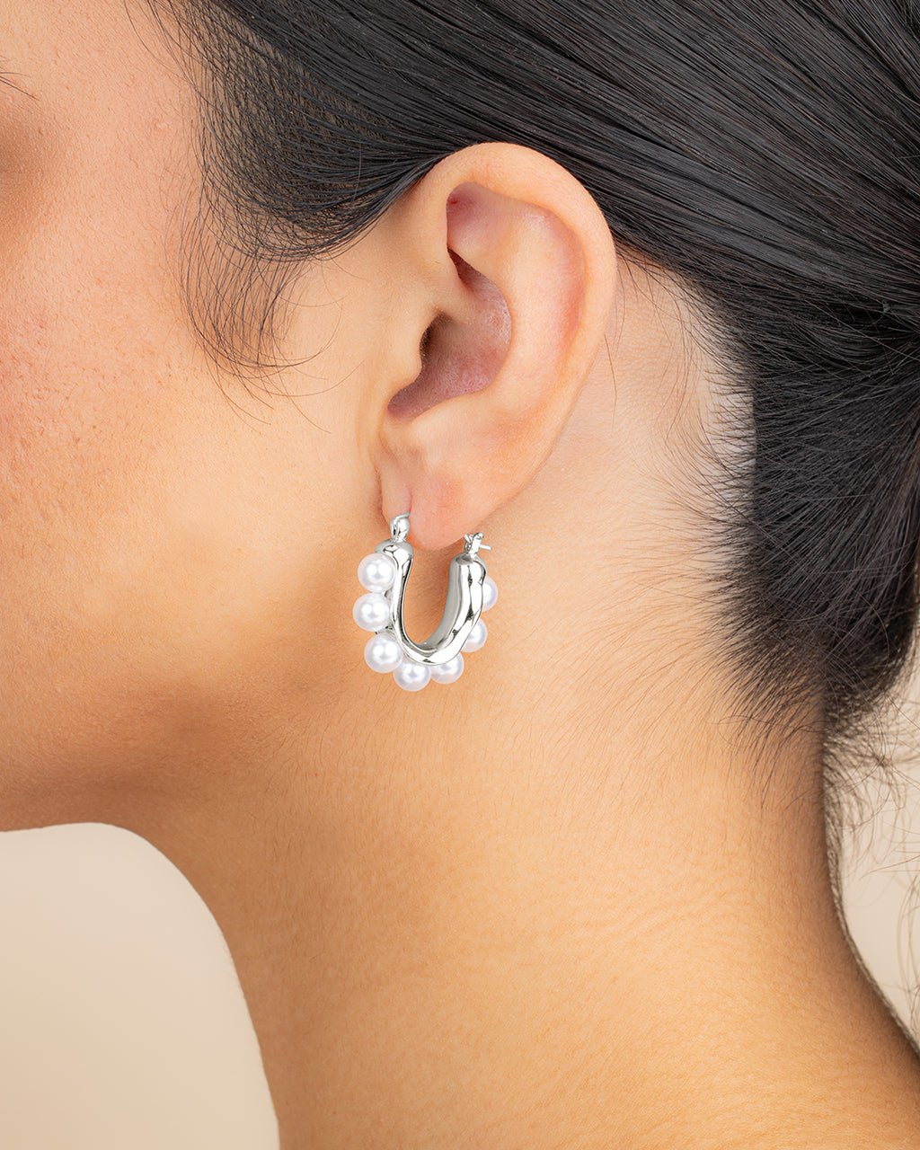 River Chunky Pearl Hoop Earrings