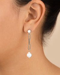 Fayelynn Pearl & Chain Drop Stud Earrings - Sterling Forever