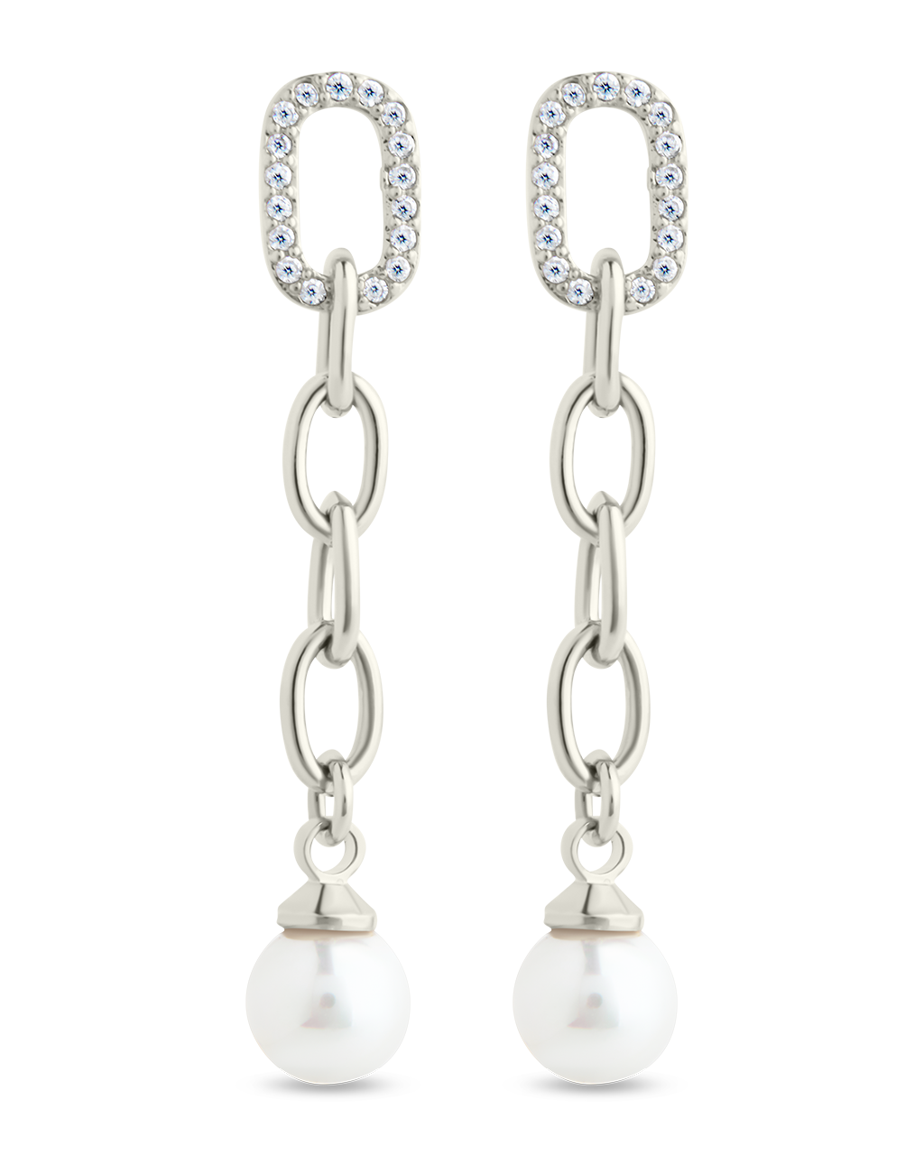 Daphne CZ & Pearl Chain Drop Stud Earrings