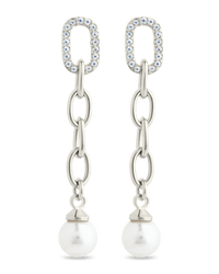 Daphne CZ & Pearl Chain Drop Stud Earrings - Sterling Forever