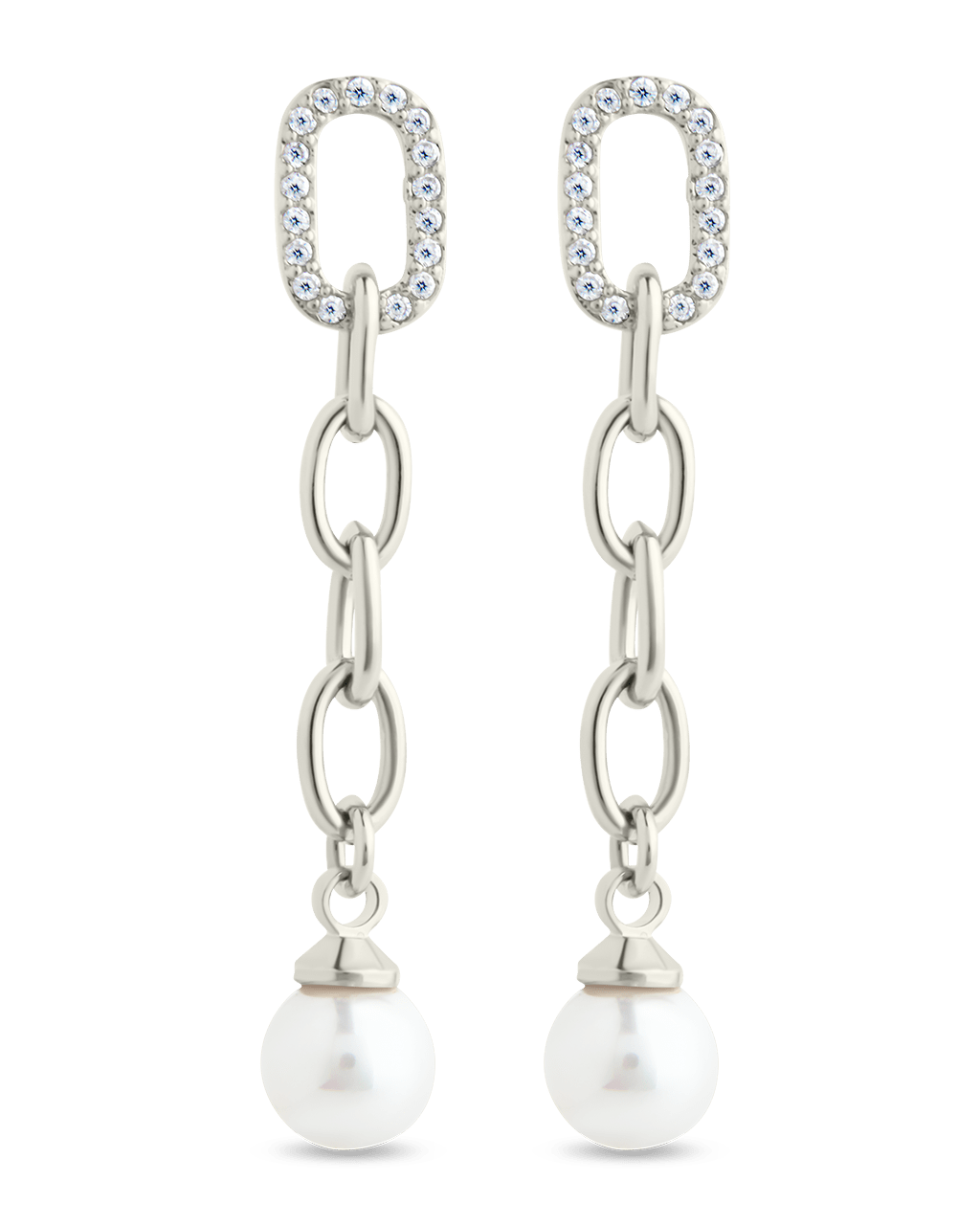 Daphne CZ & Pearl Chain Drop Stud Earrings - Sterling Forever
