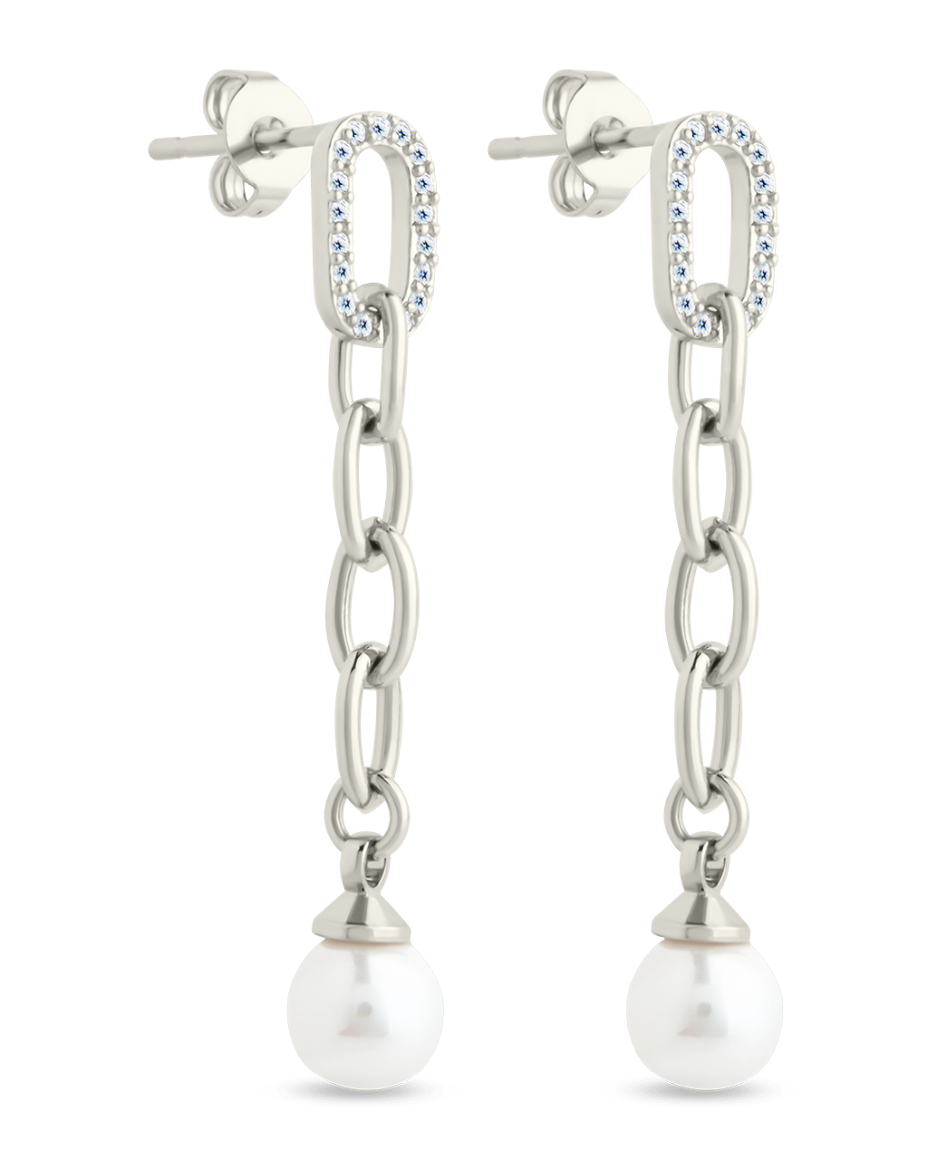 Daphne CZ & Pearl Chain Drop Stud Earrings - Sterling Forever