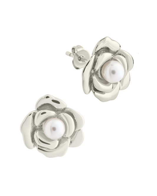 Rosa Pearl Flower Stud Earrings