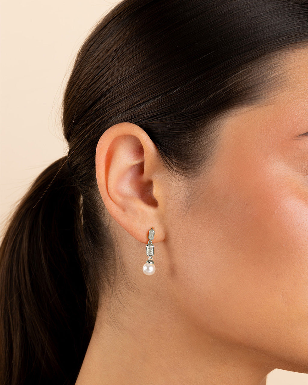 Hope Baguette Pearl Drop Earrings