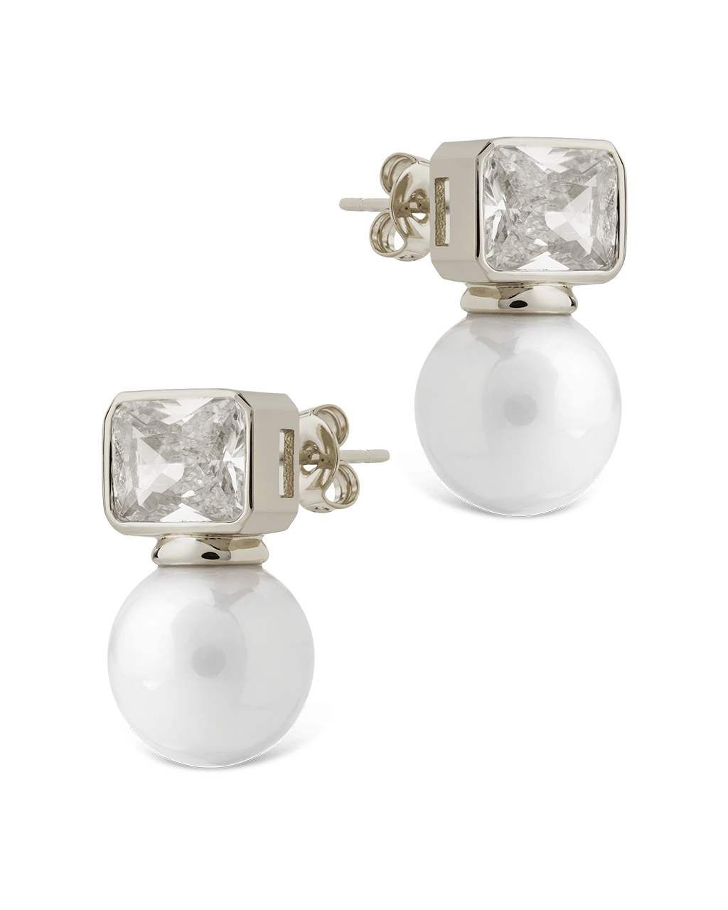 Hilda Pearl & Emerald Cut CZ Studs - Sterling Forever