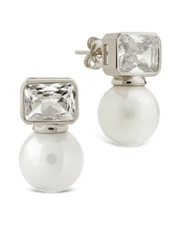 Hilda Pearl & Emerald Cut CZ Studs - Sterling Forever