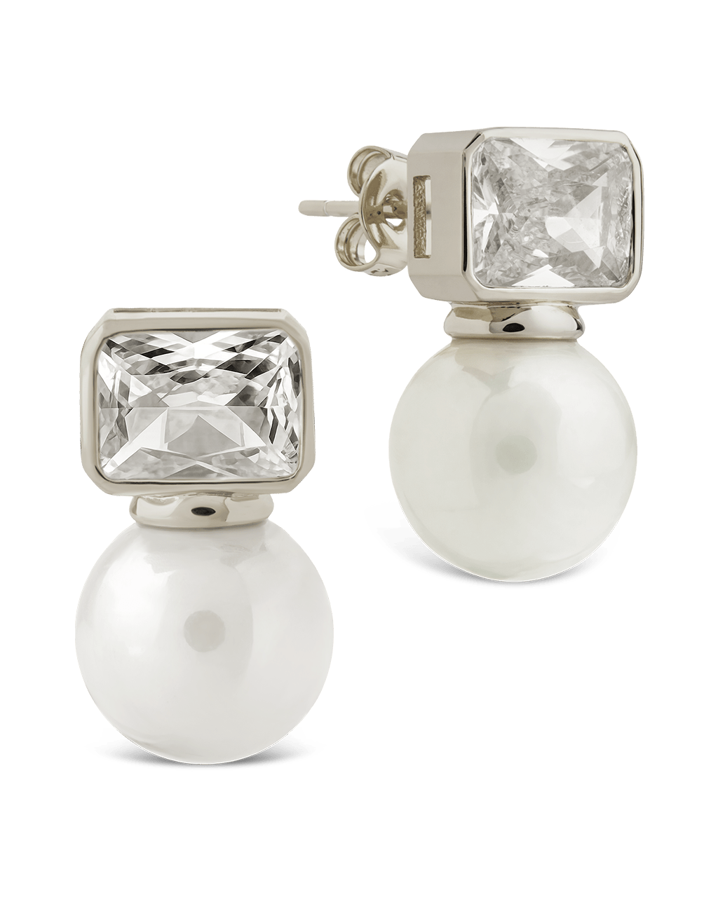 Hilda Pearl & Emerald Cut CZ Studs - Sterling Forever