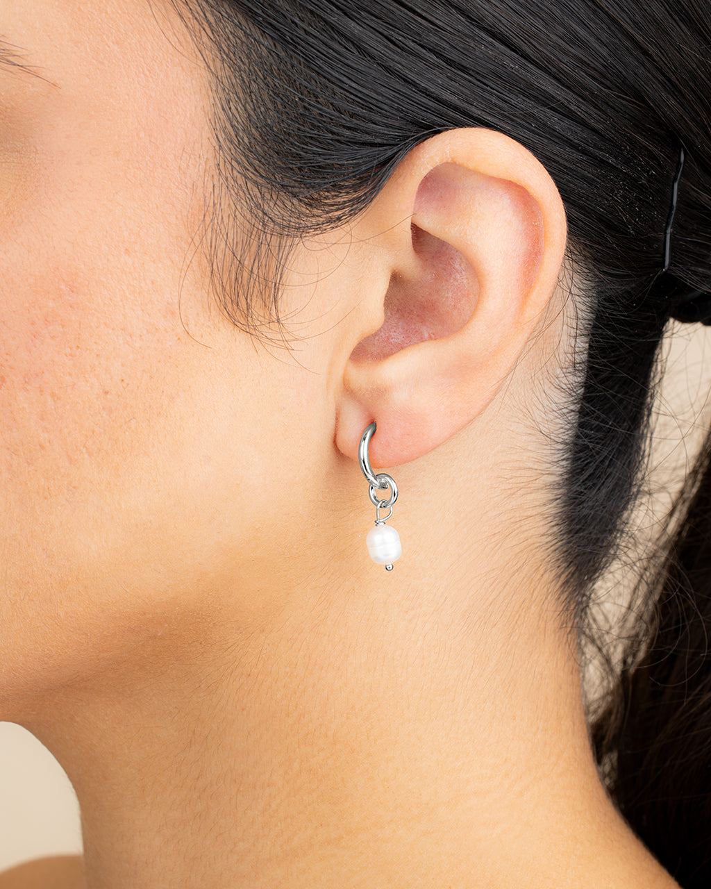 Sterling Silver Pearl Drop Hoop Earrings