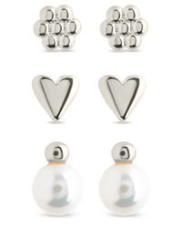 Sterling Silver Irene Pearl, Flower, & Heart Stud Earring Set of 3 - Sterling Forever