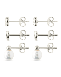 Sterling Silver Irene Pearl, Flower, & Heart Stud Earring Set of 3 - Sterling Forever