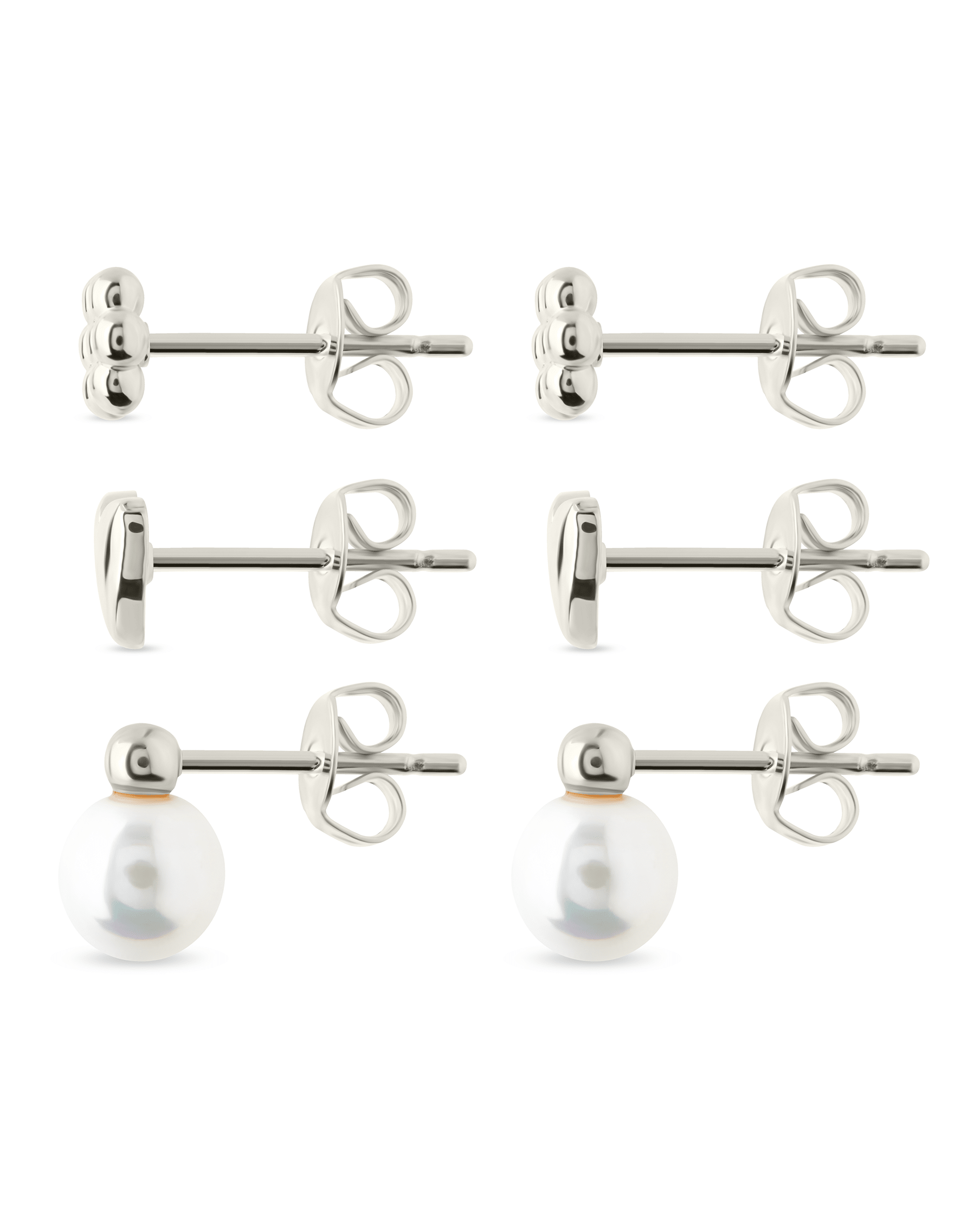 Sterling Silver Irene Pearl, Flower, & Heart Stud Earring Set of 3 - Sterling Forever