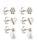 Sterling Silver Irene Pearl, Flower, & Heart Stud Earring Set of 3 - Sterling Forever