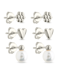Sterling Silver Irene Pearl, Flower, & Heart Stud Earring Set of 3 - Sterling Forever