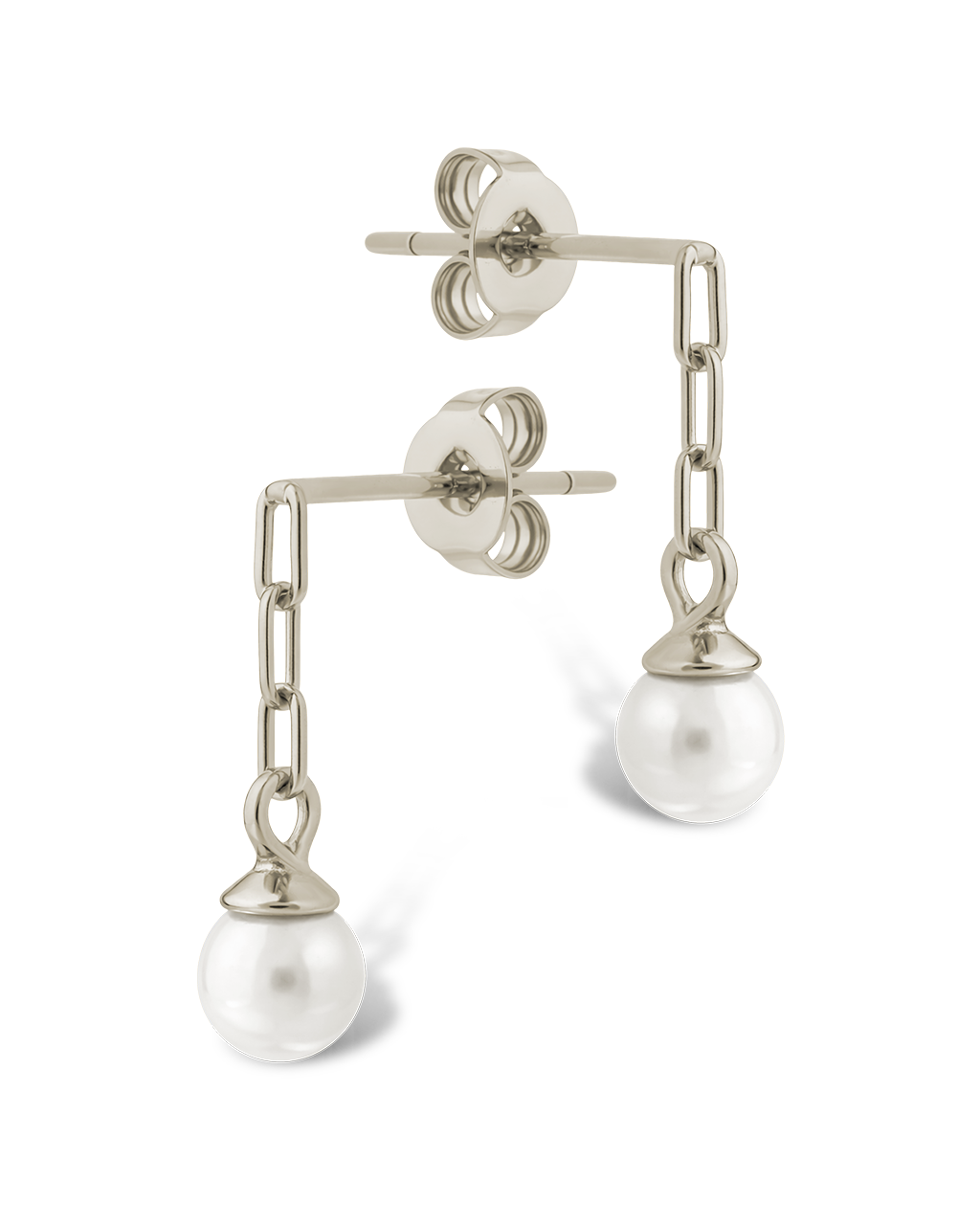 Sterling Silver Kaitlyn Pearl Link Drop Earrings