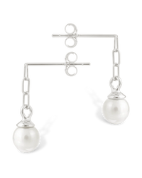 Sterling Silver Kaitlyn Pearl Link Drop Earrings