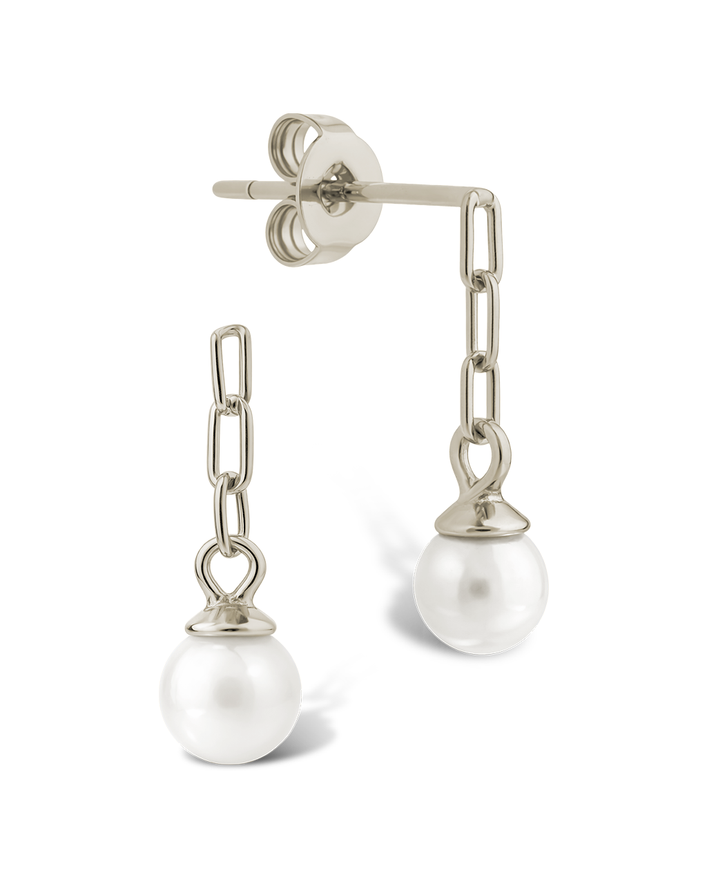 Sterling Silver Kaitlyn Pearl Link Drop Earrings
