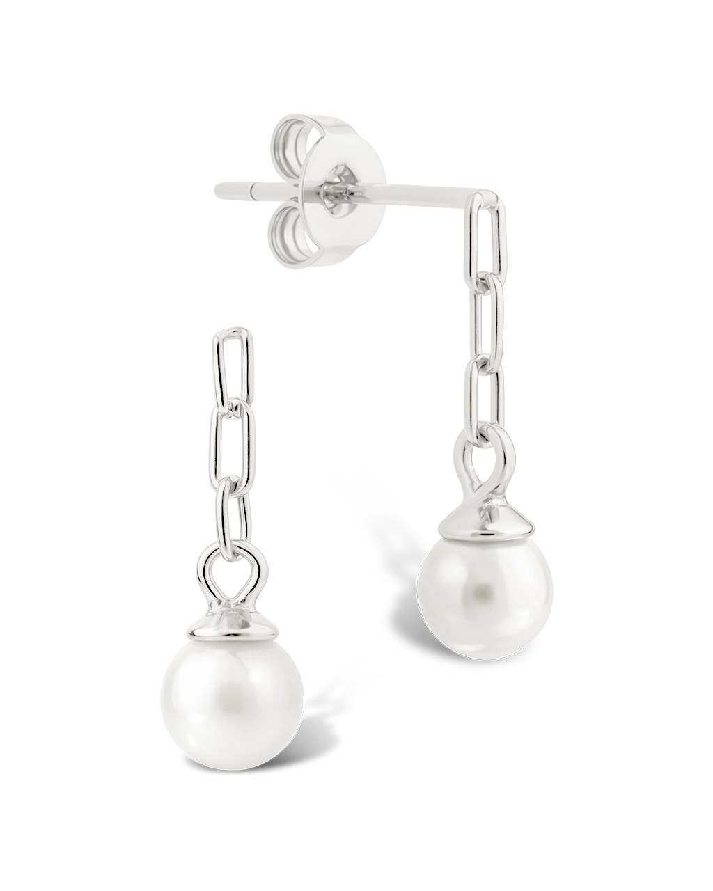Sterling Silver Kaitlyn Pearl Link Drop Earrings