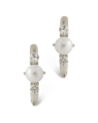 Sterling Silver Ann CZ & Pearl Micro Hoops