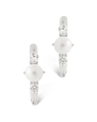 Sterling Silver Ann CZ & Pearl Micro Hoops