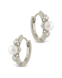 Sterling Silver Ann CZ & Pearl Micro Hoops